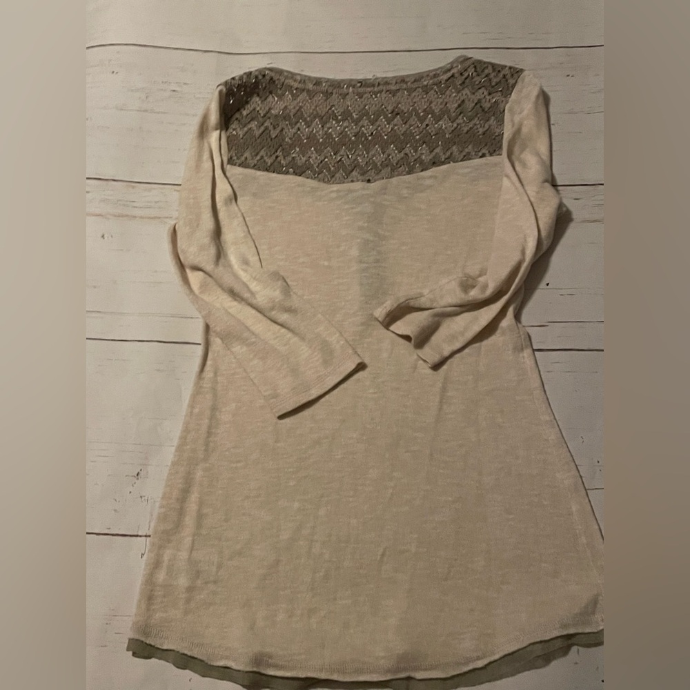 Miss Me Womens Shirt cream Embellished Henley Crochet Long Sleeve Top Medium - Picture 9 of 9